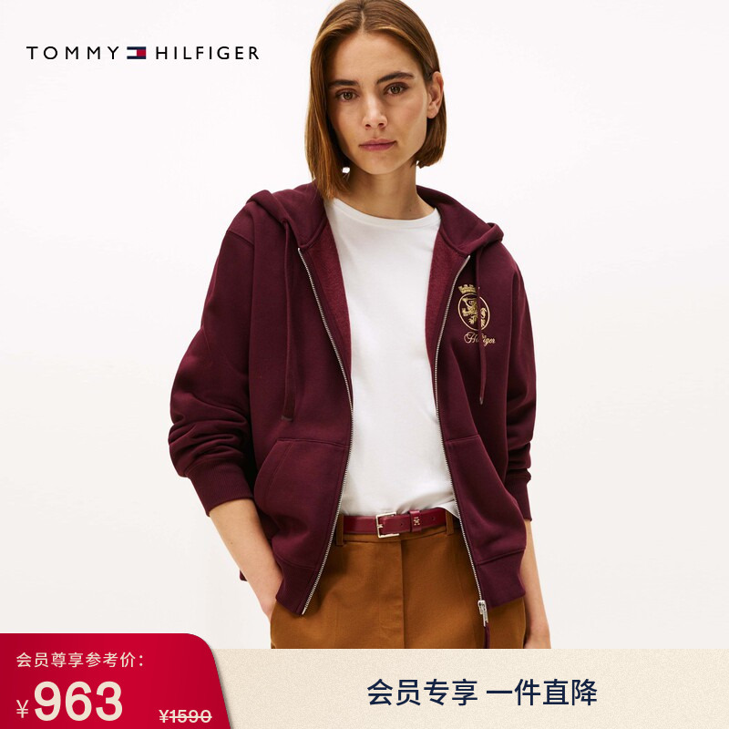 Tommy Autumn and Winter Women's Pure Cotton American Retro Casual Sports Style Badge Embroidered Hooded Sweatshirt Cardigan Jacket Tommy Autumn and Winter Women's Pure Cotton American Retro Casual Sports Style Badge Embroidered Hooded Sweatshirt Cardigan Jacket