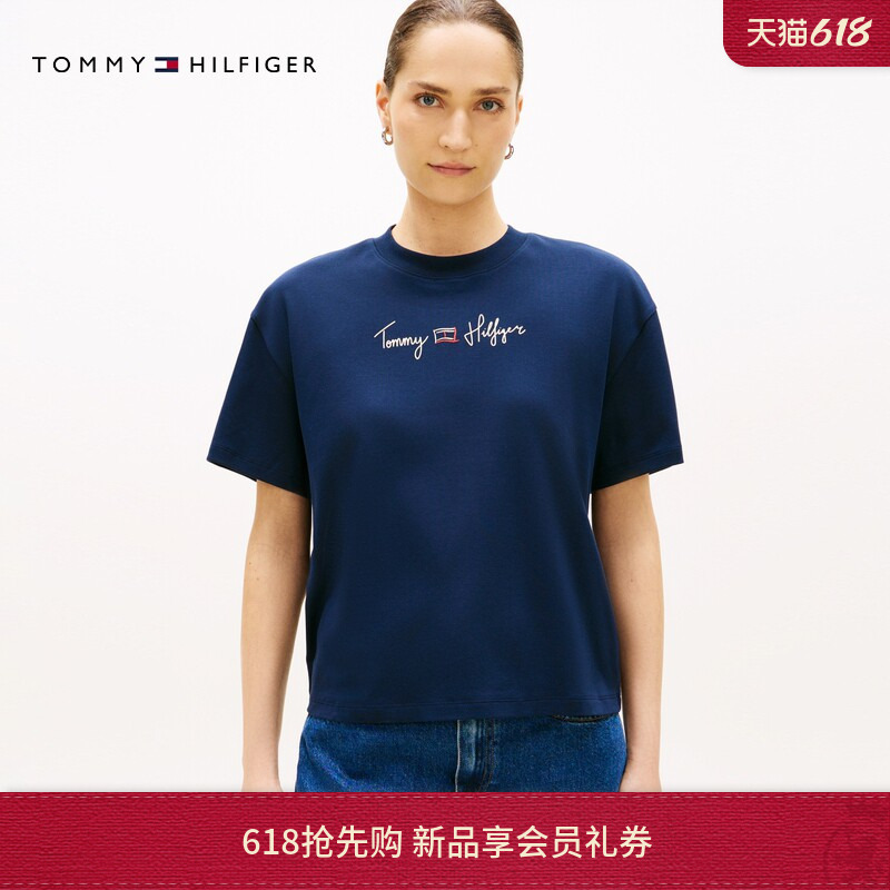 Tommy26 Spring and Summer New Women's Pure Cotton Double-Sided Knitted Casual Letter-Printed Loose Round Neck Short-Sleeved T-Shirt Tommy26 Spring and Summer New Women's Pure Cotton Double-Sided Knitted Casual Letter-Printed Loose Round Neck Short-Sleeved T-Shirt