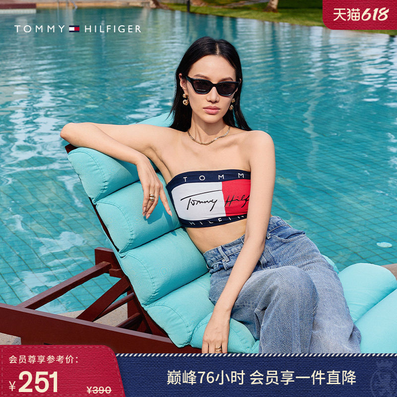 Tommy Spring and Summer Women's Clothing Seaside Vacation Style Color-Blocking Letter Print Trendy Sexy Hot Girl Tube Top Lingerie Tommy Spring and Summer Women's Clothing Seaside Vacation Style Color-Blocking Letter Print Trendy Sexy Hot Girl Tube Top Lingerie