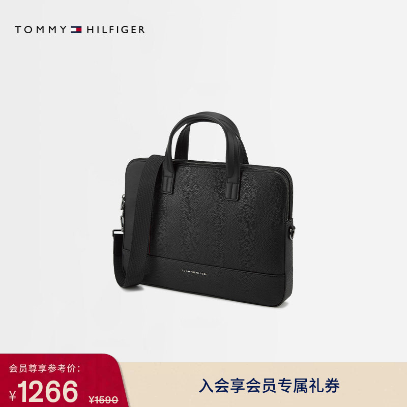 Tommy Men's Classic Metal Lettering Large-Capacity Business Travel Casual Portable Commuter Laptop Bag