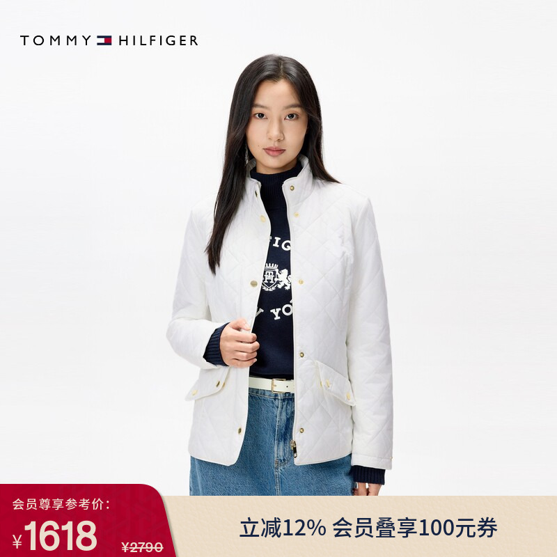 Tommy Autumn and Winter Women's Casual, Elegant, Stylish, Workwear-Style Quilted Jacket with Metal Buckle and Stand Collar