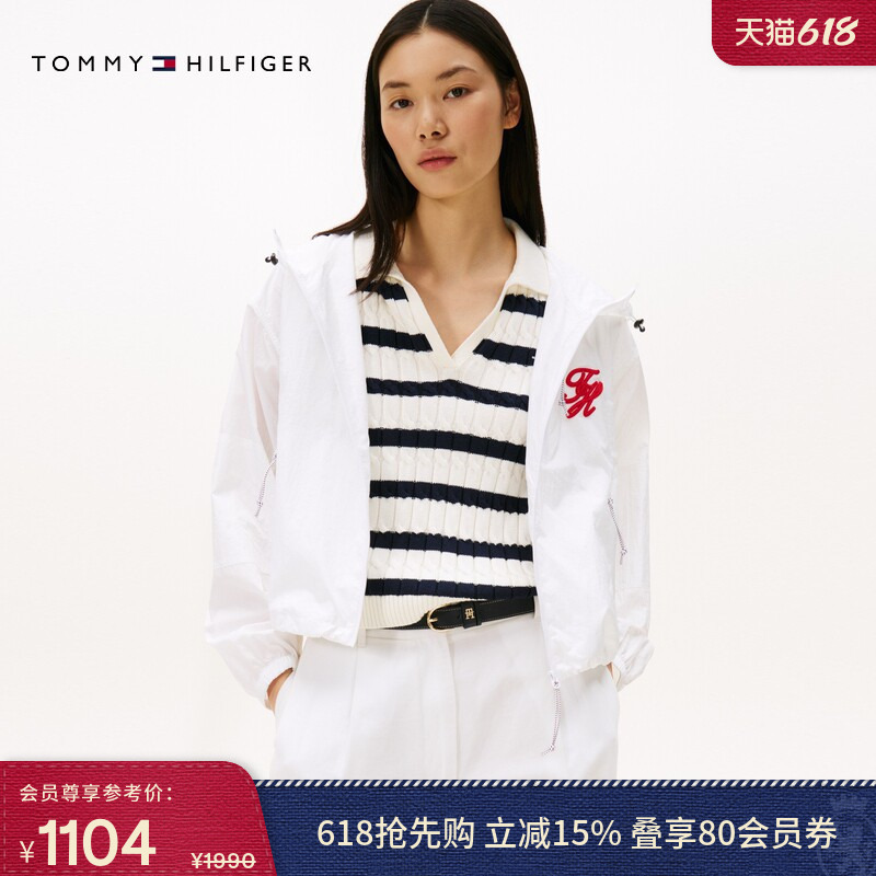 Tommy Women's Outdoor Trendy Casual Work Clothing Sports Style Floral Embroidery Asian Version Hooded Jacket Tommy Women's Outdoor Trendy Casual Work Clothing Sports Style Floral Embroidery Asian Version Hooded Jacket