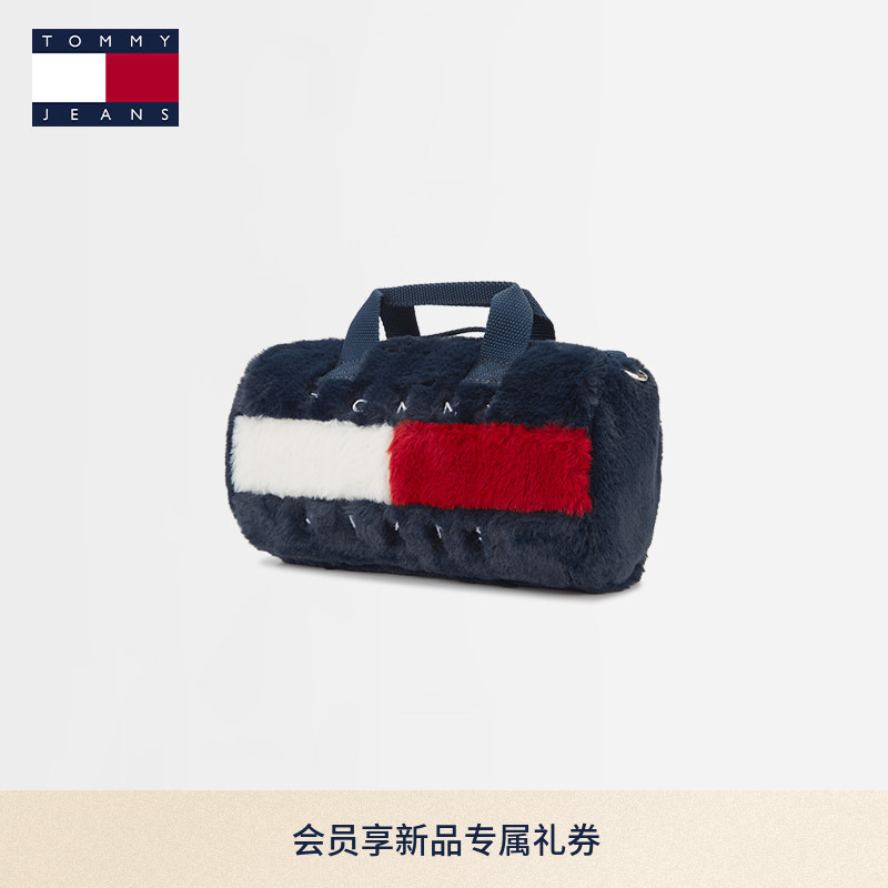 Tommy26 New Autumn Women's Fashion Trendy Casual Eye-Catching Flag Logo Plush Handbag Shoulder Crossbody Cylindrical Bag