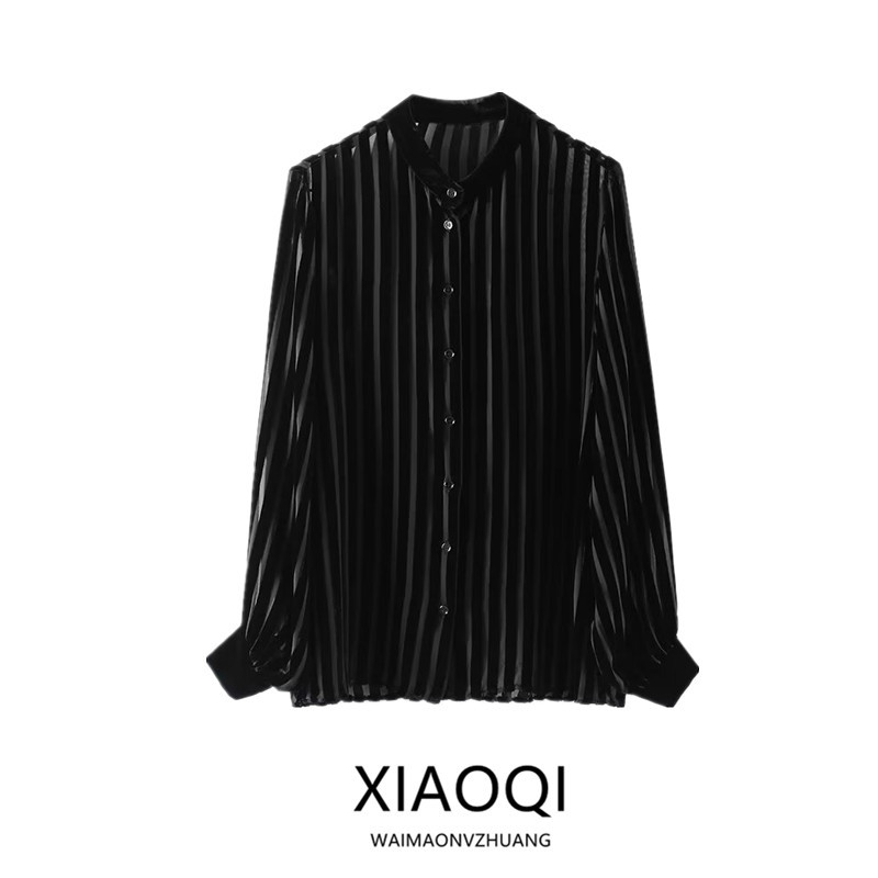 European and American Style, New Winter Collection, Women's Versatile and Elegant Silk-Blend Velvet Shirt 9390109 800