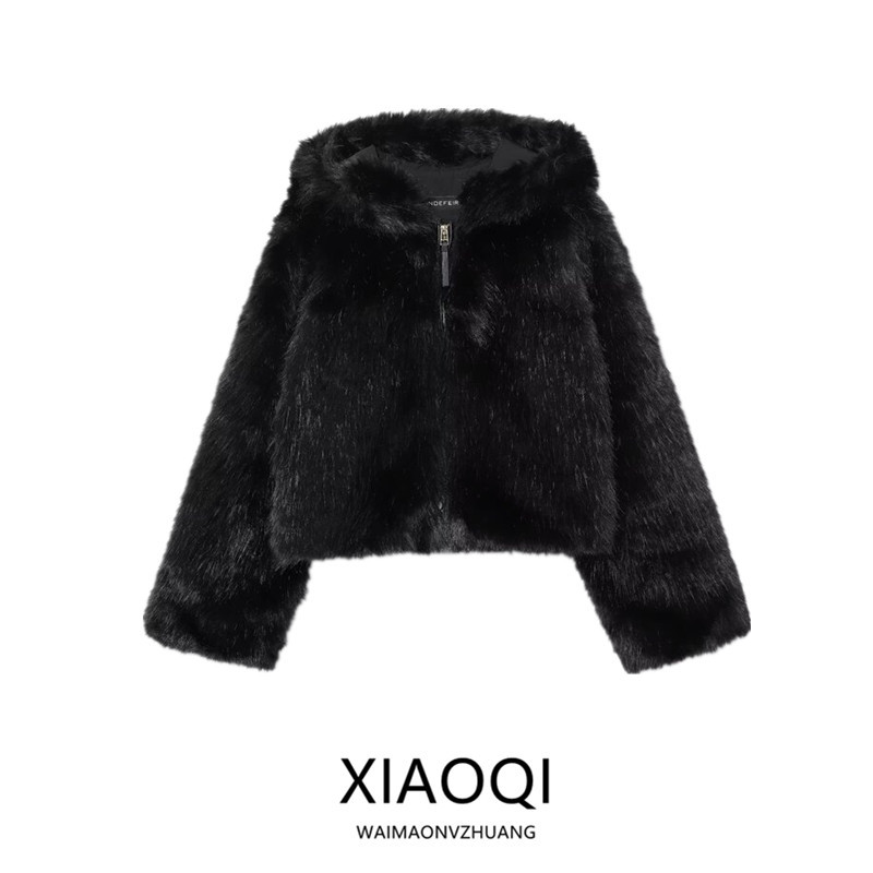European and American Style 2025 Winter New Arrivals Women's Versatile Hooded Faux Fur Jacket Coat 5854223