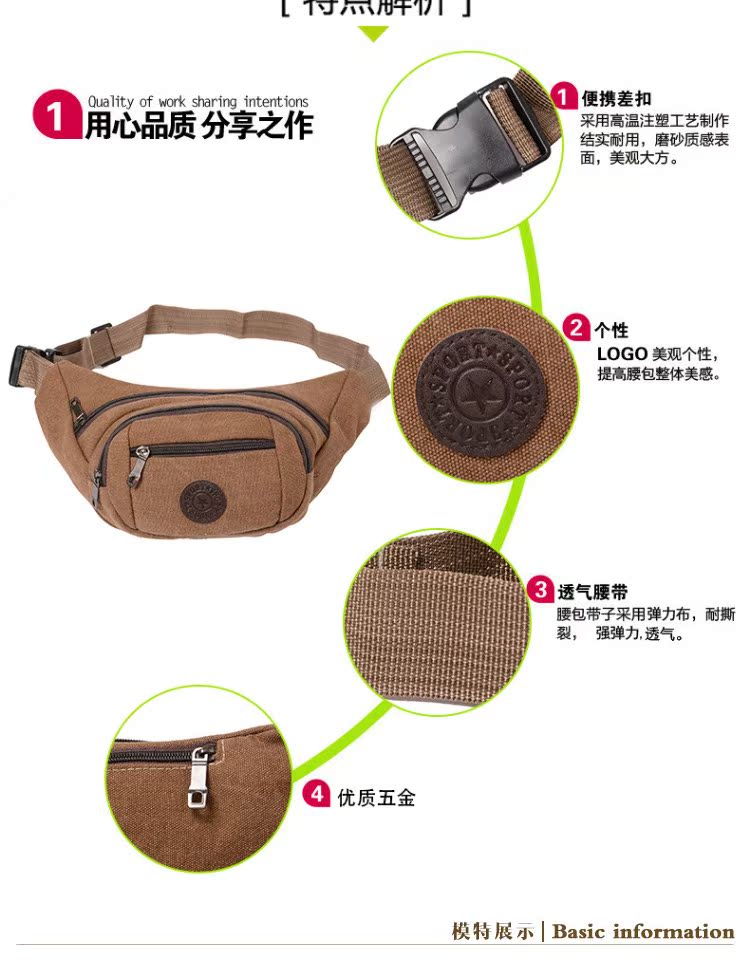 Túi vải unisex mới đa chức năng kinh doanh nhiều lớp thu ngân túi điện thoại di động ví thể thao và giải trí túi đeo hông kỹ sư