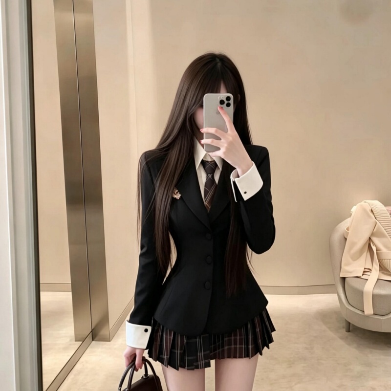 College Style Jk Uniform Set for Women, Early Autumn Korean Style Outfit, Very Nice Blazer, Shirt, Pleated Short Skirt College Style Jk Uniform Set for Women, Early Autumn Korean Style Outfit, Very Nice Blazer, Shirt, Pleated Short Skirt