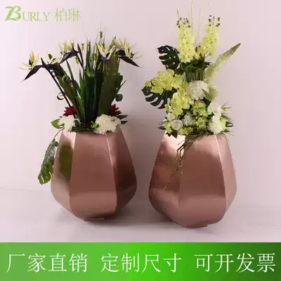 BÖRLIND Hotel flower vase electroplated bronze flower pot Lobby display square flower box Shopping mall decoration modern