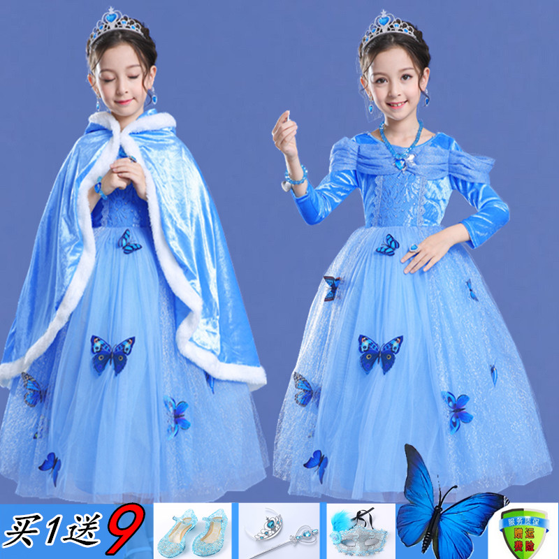 Ice and snow chic edge 2 Ai chai Cinderella princess dresses girls autumn and winter style Costumes Birthday Gown Dress