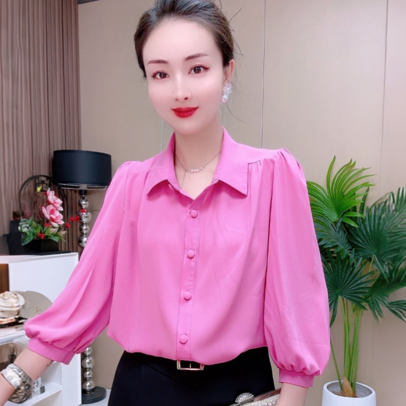 25099 New Comfortable and Age-Reducing Base Shirt, Ice Silk High-Gauge Yarn Casual Shirt, Korean Style Loose and Lazy Shirt