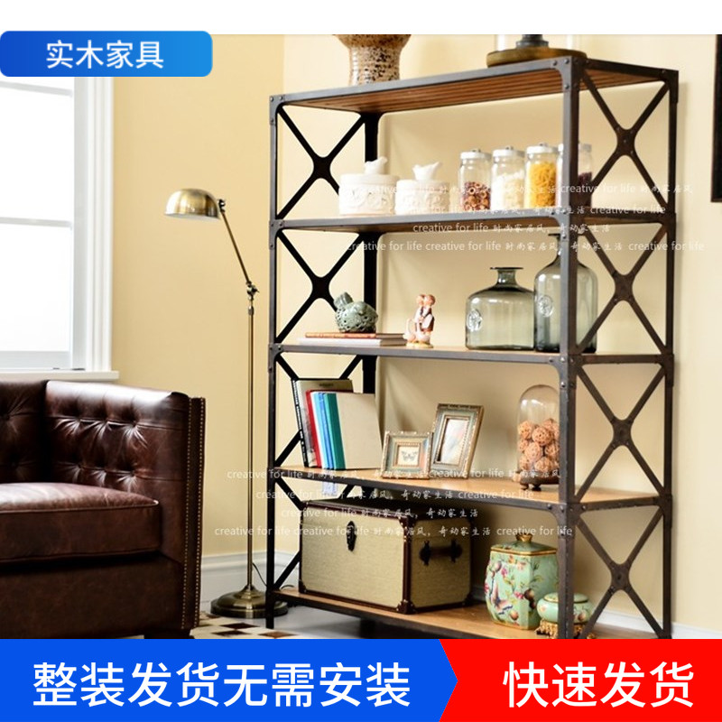 American LOFT Retro-Floor Living Room Iron Art Bookshelves Shelving Partition Shelf Kitchen Partitions Solid Wood Shelf