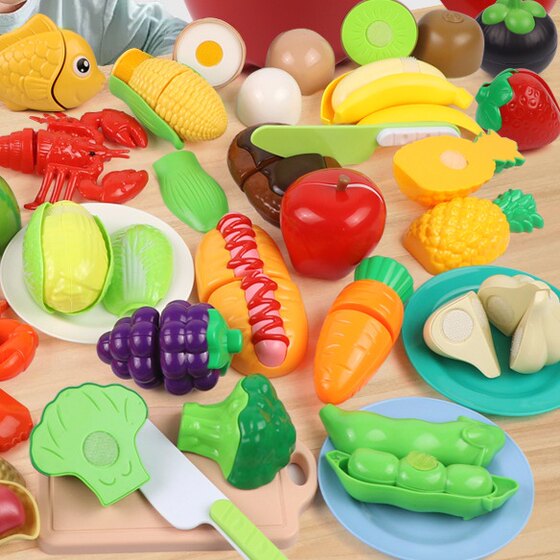 幼儿园过家家儿童切切看仿真水果蔬菜海鲜塑料玩具切切乐早教模型