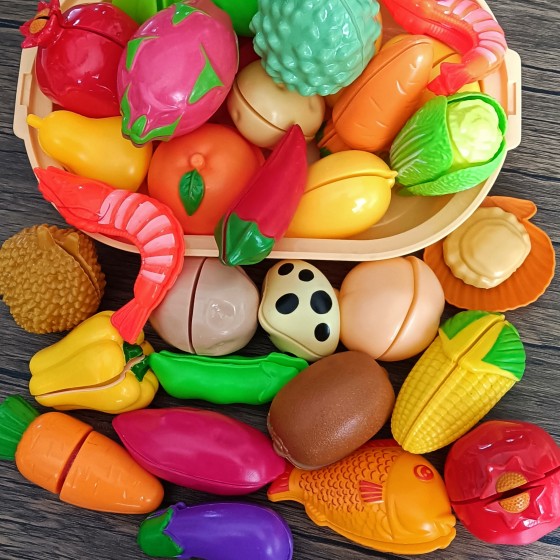 幼儿园过家家儿童切切看仿真水果蔬菜海鲜塑料玩具切切乐早教模型