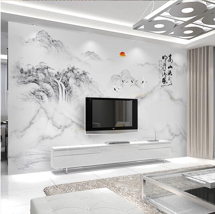 TV giấy dán tường 8D bức tranh tường video phong cách Trung Quốc 5D tường vải trang trí tranh phong cảnh 3d không dệt hình nền - TV ti vi màn hình phẳng