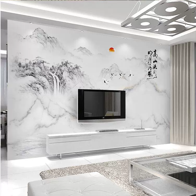 TV giấy dán tường 8D bức tranh tường video phong cách Trung Quốc 5D tường vải trang trí tranh phong cảnh 3d không dệt hình nền - TV tivi samsung 60 inch