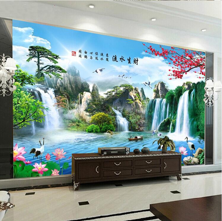 màn hình tivi sony TV giấy dán tường 8D bức tranh tường video phong cách Trung Quốc 5D tường vải trang trí tranh phong cảnh 3d không dệt hình nền - TV tivi sony 55 inch