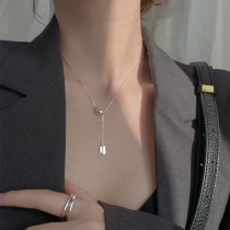 South Korea s925 silver square card lucky bean necklace female pure silver small crowdsourced lukewarm wind lock bone chain 2021 new wave