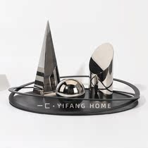 A modern minimalist black metal round creative tray decoration model house sales office coffee table soft decoration