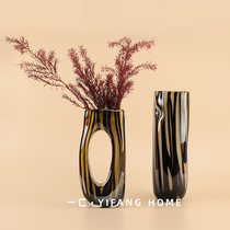 A modern simple light luxury tiger pattern painted glass Flower Vase ornaments model house sales office accessories