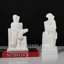A modern model room abstract blowing saxophone playing guitar characters small ornaments study bookcase soft decorations