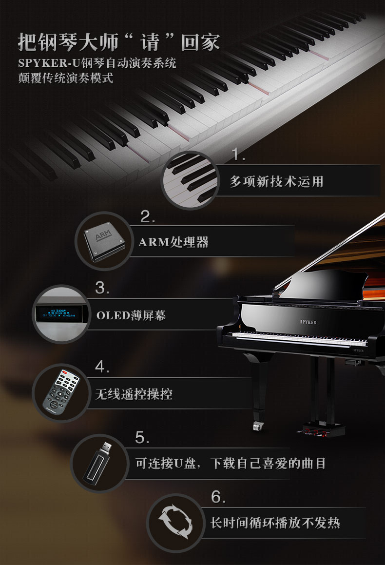 SPYKER Spyker Anh Nhập khẩu Grand Grand Piano Tự động Chơi Piano điện Thương mại HD-W186 - dương cầm đàn piano điện yamaha