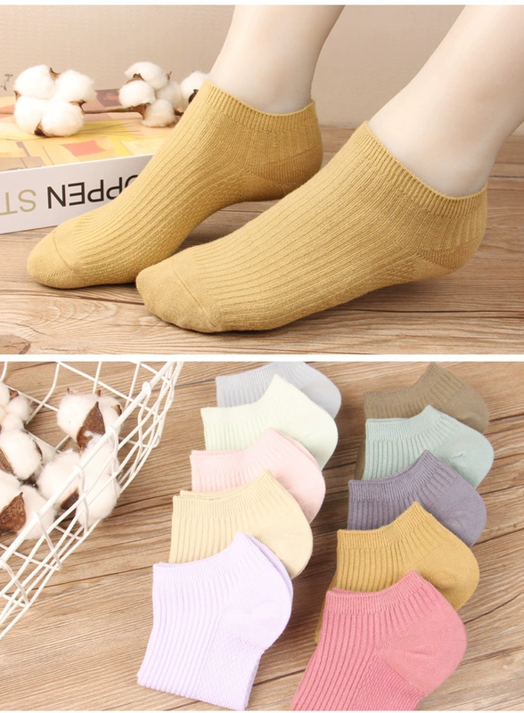 Quý bà mùa xuân và mùa hè mỏng vớ miệng nông retro đơn giản cotton hoang dã thấp để giúp vô hình vớ vớ khử mùi đôi kim nữ vớ - Bít tất nữ