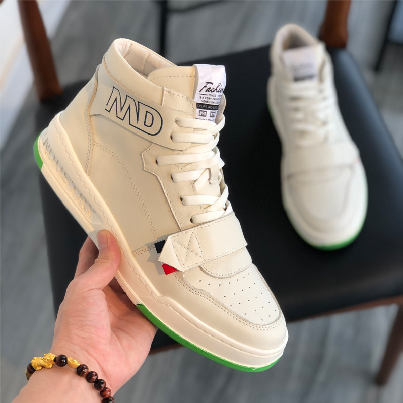 European Station Men's Shoes High Cylinder Shoes Genuine Leather Martin boots Men's autumn Winter Tide Cards Small White Shoes Middle Cylinder Short Boots Casual Board Shoes