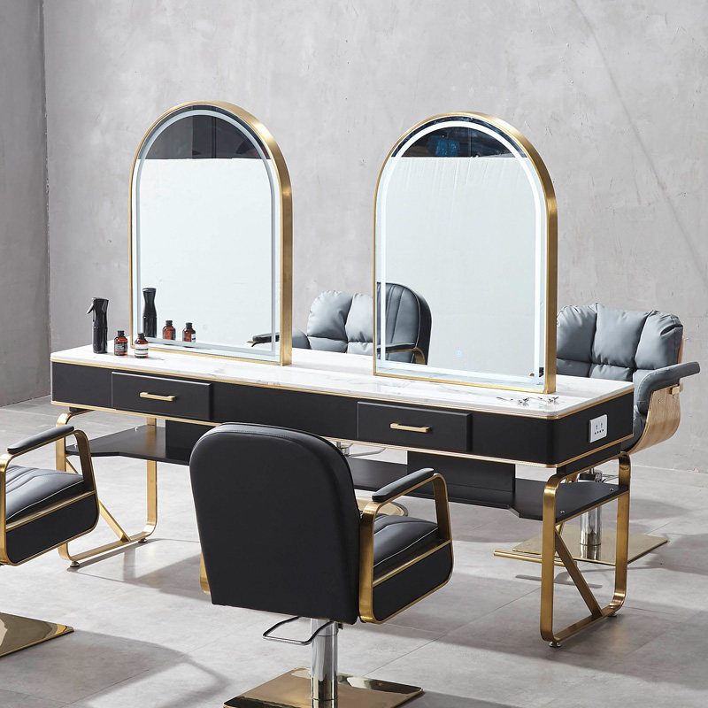 Barber shop mirror wall hairdresser mirror strand floor landing with lamp glowing LED touch mirror hairdresser dedicated