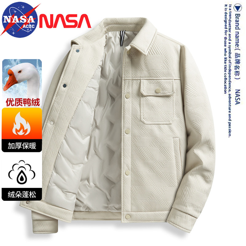 Мужской пуховик NASA, осень-зима 2025, новинка, толстый воротник рубашки, зимние лацканы, повседневная куртка для мужчин