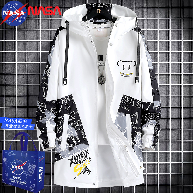 Nasa Trendy Men's Mid-Length Jacket Spring Casual Sports Windbreaker Youth Student Trench Coat Jacket Trendy