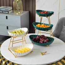  Nordic light luxury double-layer fruit basin living room ceramic fruit plate household creative candy decoration dried fruit storage box