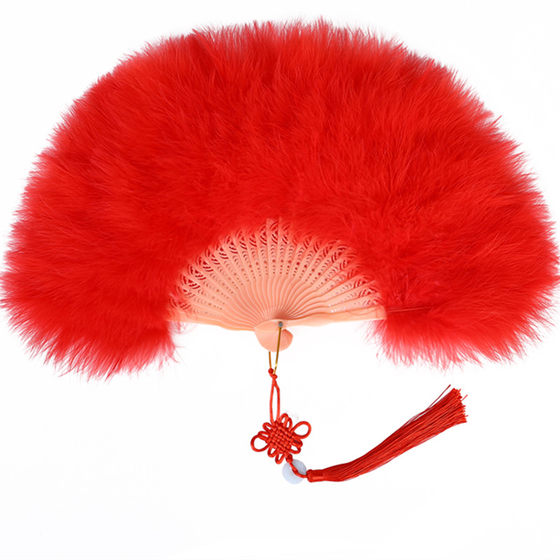 Ancient style folding fan, feather fan, classical cheongsam, catwalk, square dance, Chinese style furry fan, Internet celebrity fairy spirit