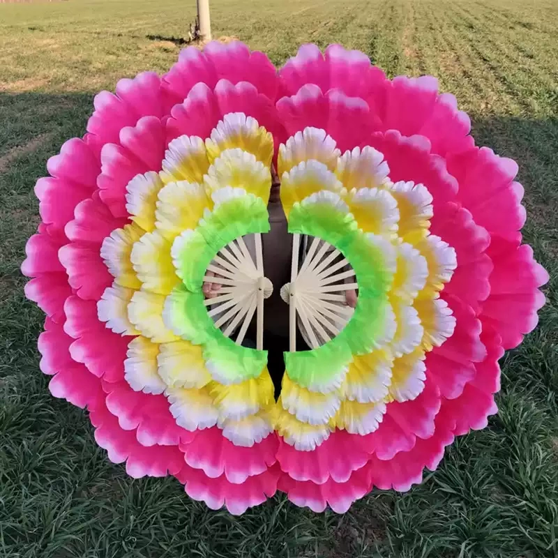 Opening Dance Peony Flower Fan Double-Layer Large Petal Dance Fan Square Dance Group Gymnastics Props Stage Performance Fan