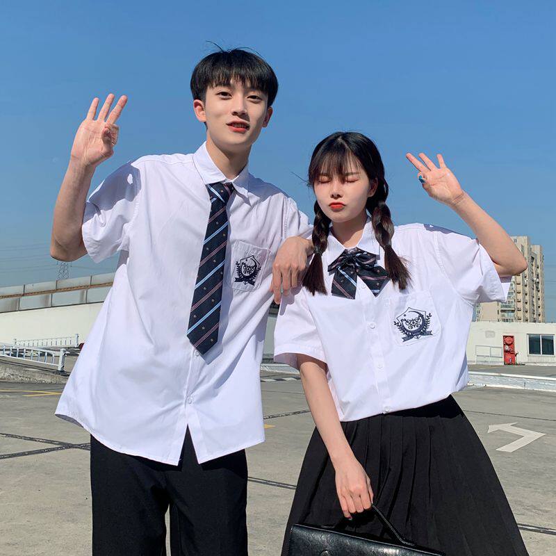 dk class clothes college style high school students boys graduation white shirt students jk short-sleeved men's summer couple shirt tide