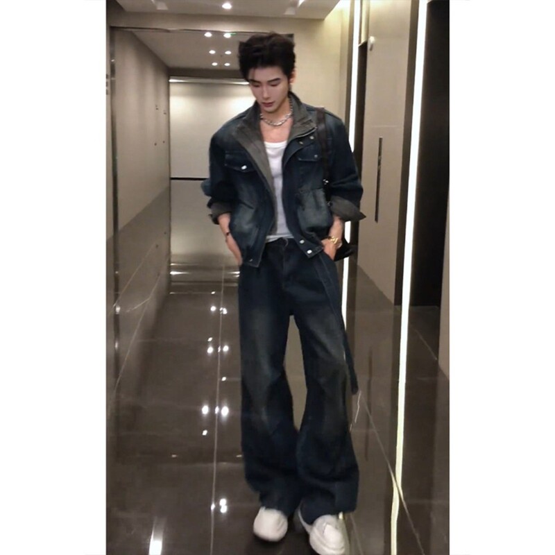 Men's Clothing Set with a Stylish Denim Jacket and Pants, Cool and Trendy Outfit for Men
