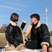 Lamb fur one men and women thick warm coat couple winter clothes 2021 New plus velvet locomotive pu leather clothing
