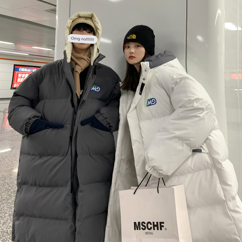 Medium-long version cotton suit men and women over knee winter eroy dress jacket 2022 loose casual thickened with cap down cotton clot