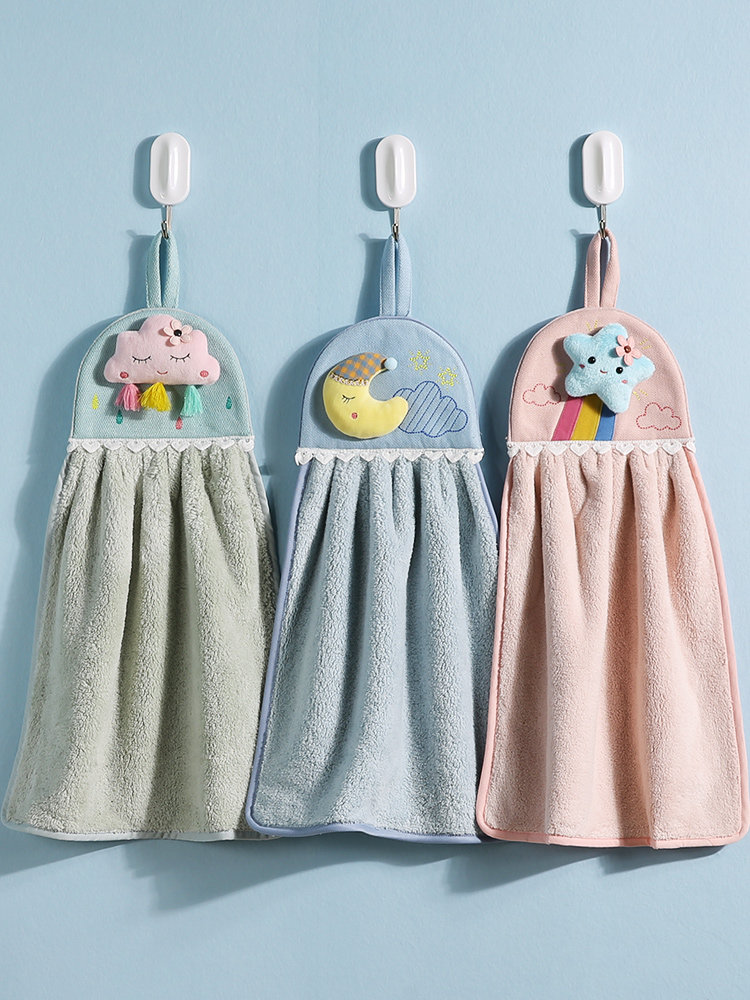 Cartoon hanging hand towel Korean cotton household absorbent towel thickened small square towel Children's cotton creative cute