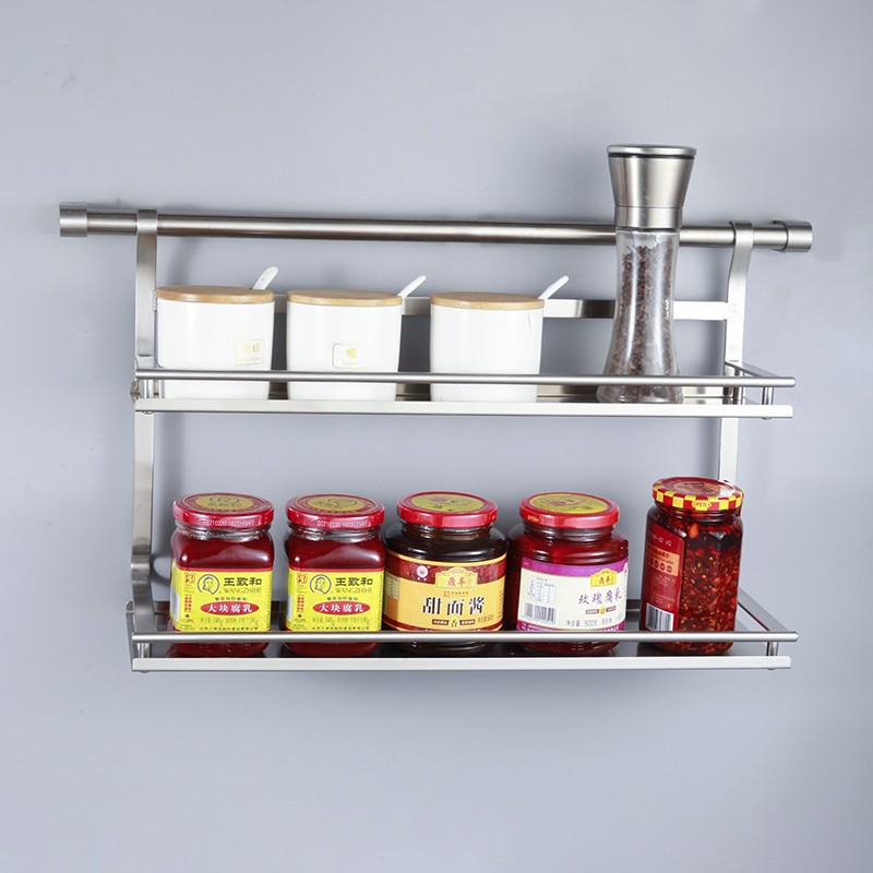 Kitchen Seasoning Tank Bottle Rack 304 Stainless Steel Seasoning Shelve Double Wall Wall-mounted Wall Kitchen Rack Containing Layer Rack
