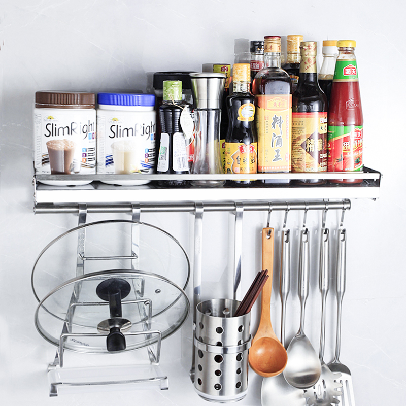 Kitchen seasoning bottle kitchen knife storage rack shelf 304 stainless steel wall-mounted wall-mounted rod rack