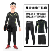 Childrens tight clothes Mens Fitness clothes three-piece summer sports running clothes elastic basketball football training base clothing autumn