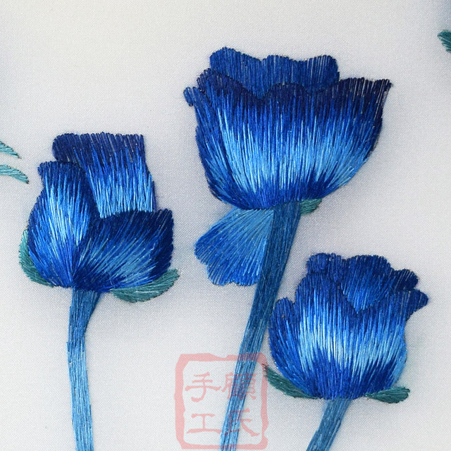 50*60 Gu's handmade ຖັກແສ່ວ Suzhou ດອກກຸຫລາບ 'Blue Enchantress' ຫ້ອງນອນສຶກສາແມ່ຍິງ embroidery ຫ້ອຍ