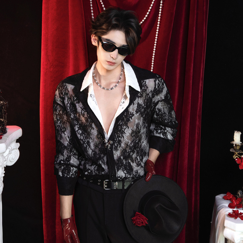Shangjie Design Cool and Breathable Male Group Performance Shirt Series Jacquard Lace Stage Original Design Shangjie Design Cool and Breathable Male Group Performance Shirt Series Jacquard Lace Stage Original Design