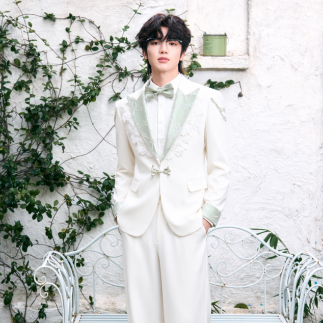 Shangjie Design White and Green Star High-End Performance Boy Group Series Suit Jacket Stage Original