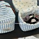 Sky blue stripes ~ Korean fabric makeup bag for women 2025 new high-end storage bag large capacity makeup bag