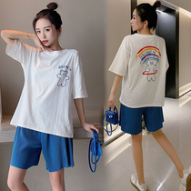 Pregnant Woman Suit Summer Dress 2021 New Loose Big Code Casual Blouse Fashion style short sleeve shorts Korean version Two sets