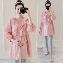 Pregnant Woman Lian Dress Nepotism Red for the Spring and Autumn blouses The new women do not explicitly have a suit in 2021