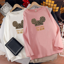 Pregnant womans spring clothing T-shirt T-shirt with long length of pure cotton long sleeve pregnant woman T-shirt loose big code Korean version of the undershirt spring and autumn season