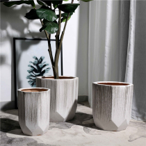 Eurostyle living room floor ceramic flower pot special large clear cabin square large caliber courtyard type tree harmonica leaf banyan