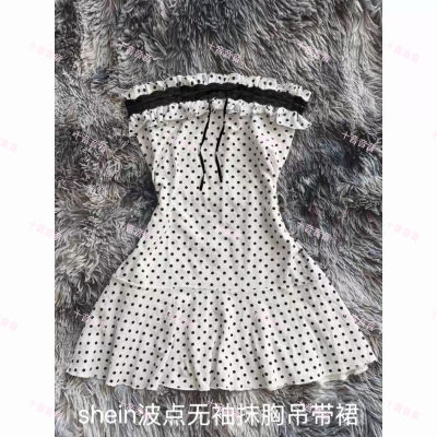 Some of the current ten-tone Japanese shein polka dot sleeveless strapless dresses